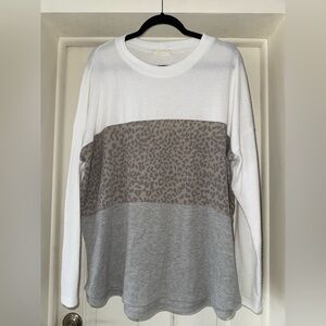 Women's Long Sleeve Leopard Print Top - White and Gray